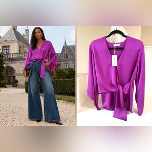 Ramy Brook Cassandra Wrap Blouse NWT Fuchsia Pink Size S